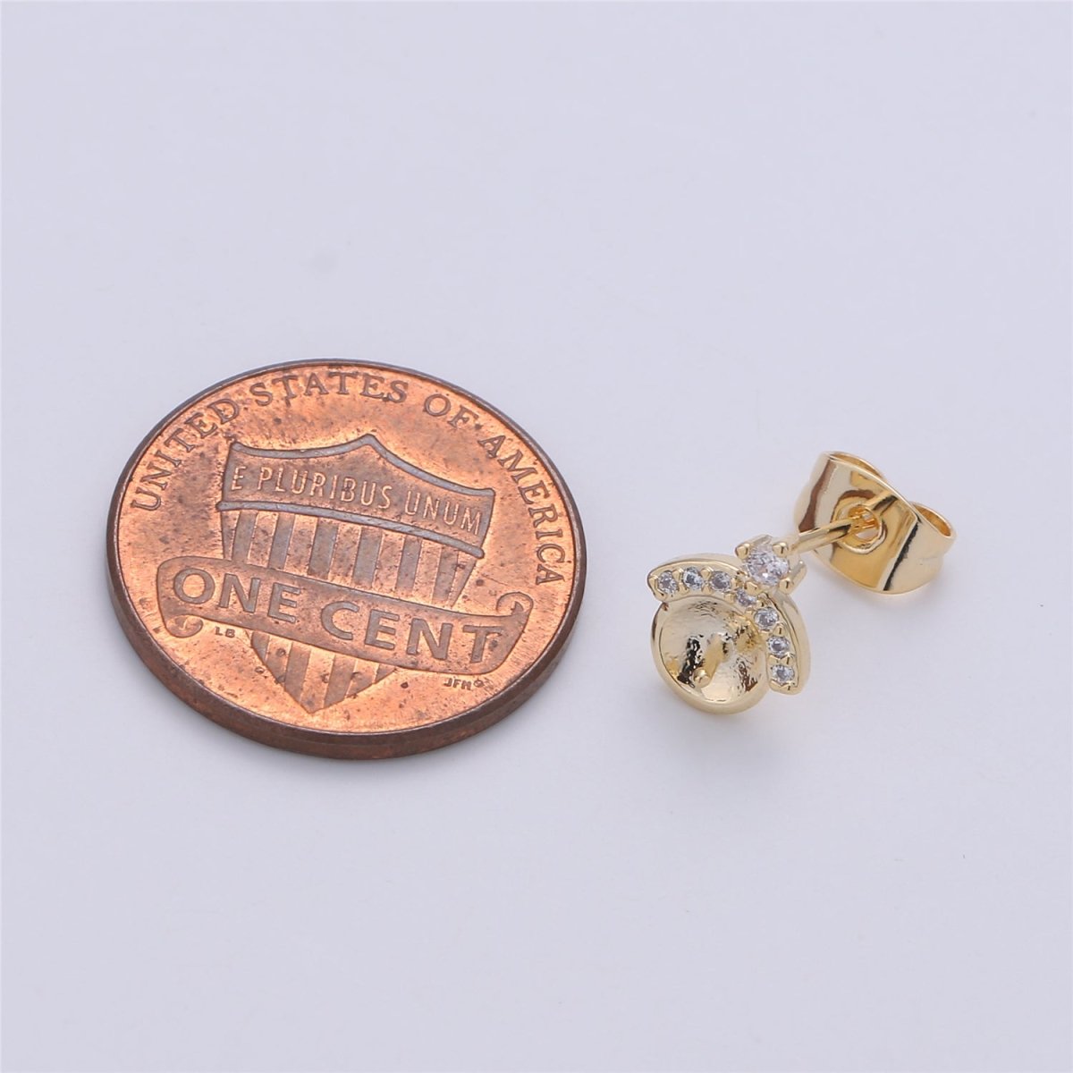 Gold Round Studs with Beads DIY Pearl Earring Settings, Half Drilled Pearl Earring Hook Mountings K-417 - DLUXCA