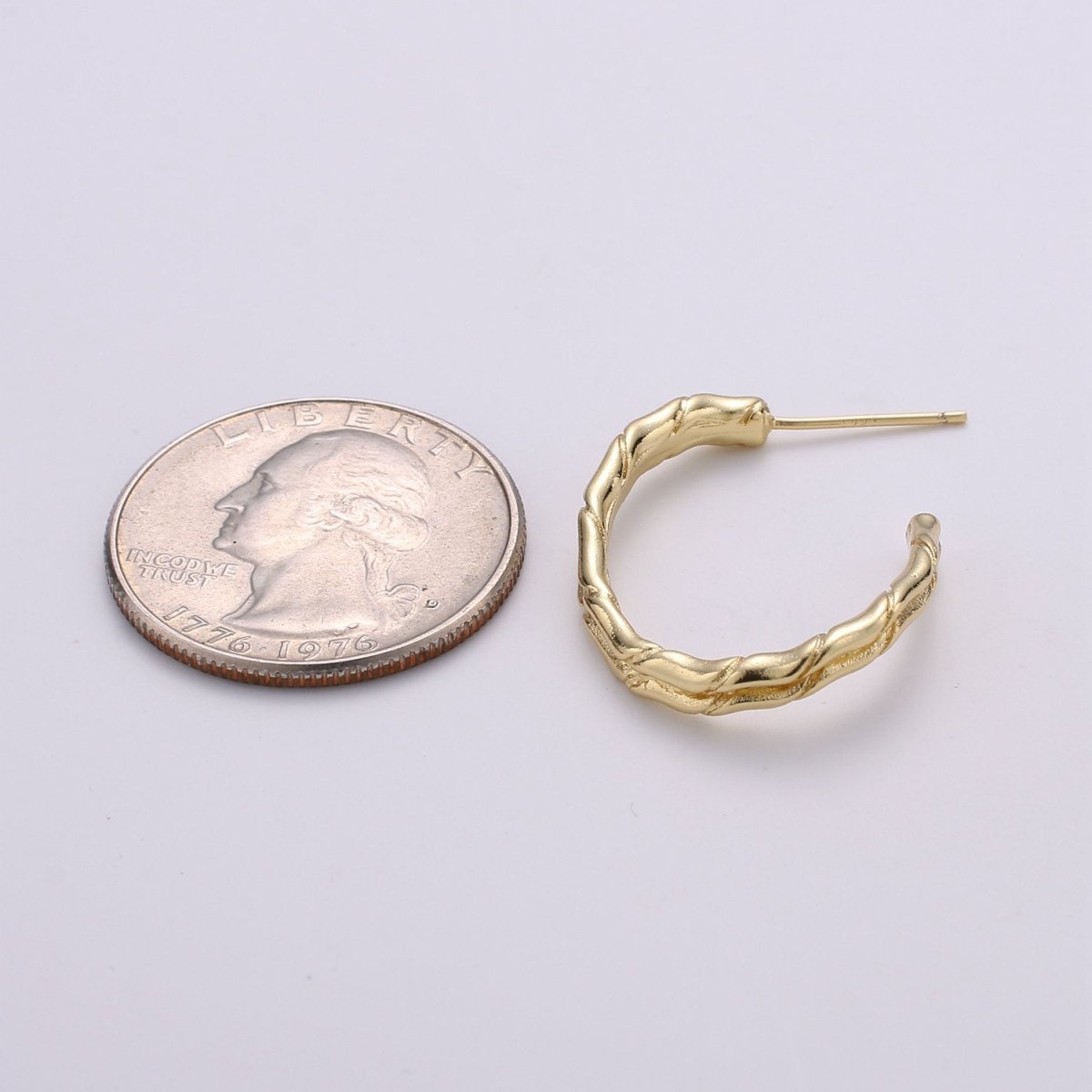 Gold Rustic Huggie Hoop Earrings, Chunky Earring Hoops, Simple Minimalist Hoop Earrings Q-174 - DLUXCA
