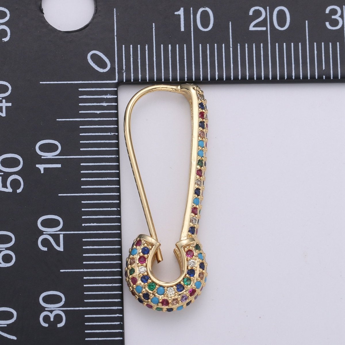 Gold Safety pin earrings- sparkly safety pins/ needle earrings/ Micro pave safety pin drop earrings Rainbow Colorful Safety Pin Earring, K-446 - DLUXCA