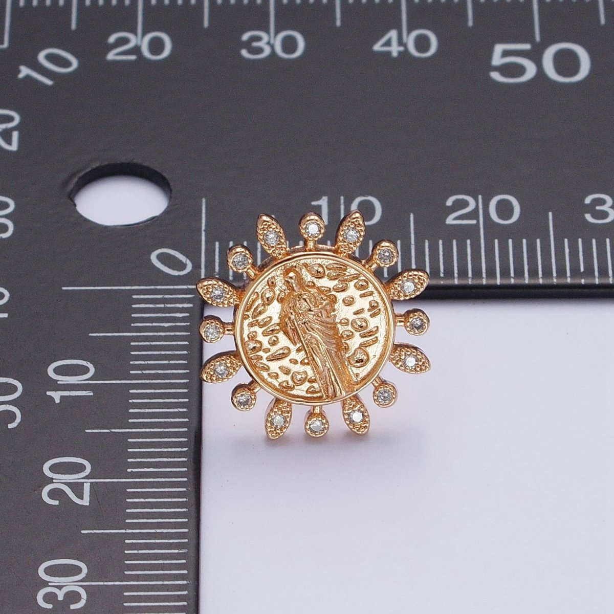 Gold Saint Jude Stud Earring Sun Medallion San Judas Earring Catholic Religious Jewelry Gift AE-1046 - DLUXCA