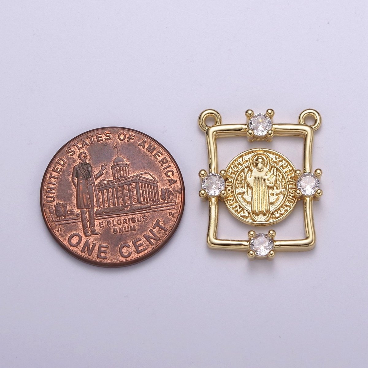 Gold Saint St Benedict, Lady Guadalupe Medallion Protection Square Charms Connector Necklace Pendant, Religious Necklace Charms, 20.6*16mm N-109 - N-111 - DLUXCA