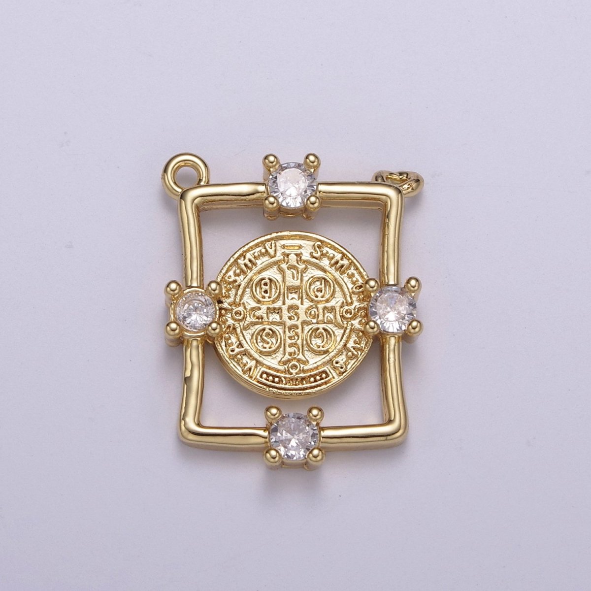 Gold Saint St Benedict, Lady Guadalupe Medallion Protection Square Charms Connector Necklace Pendant, Religious Necklace Charms, 20.6*16mm N-109 - N-111 - DLUXCA