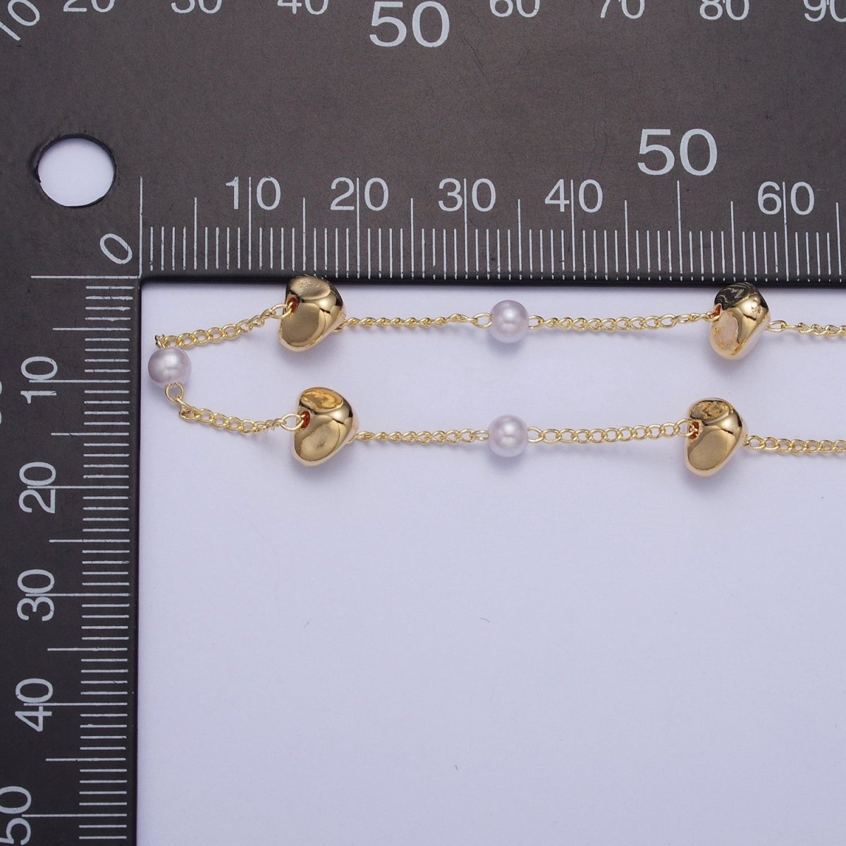 Gold Satellite Pearl & Abstract Bead Chain Wholesale by Yard For DIY Jewelry Making Component | ROLL-841 Clearance Pricing - DLUXCA