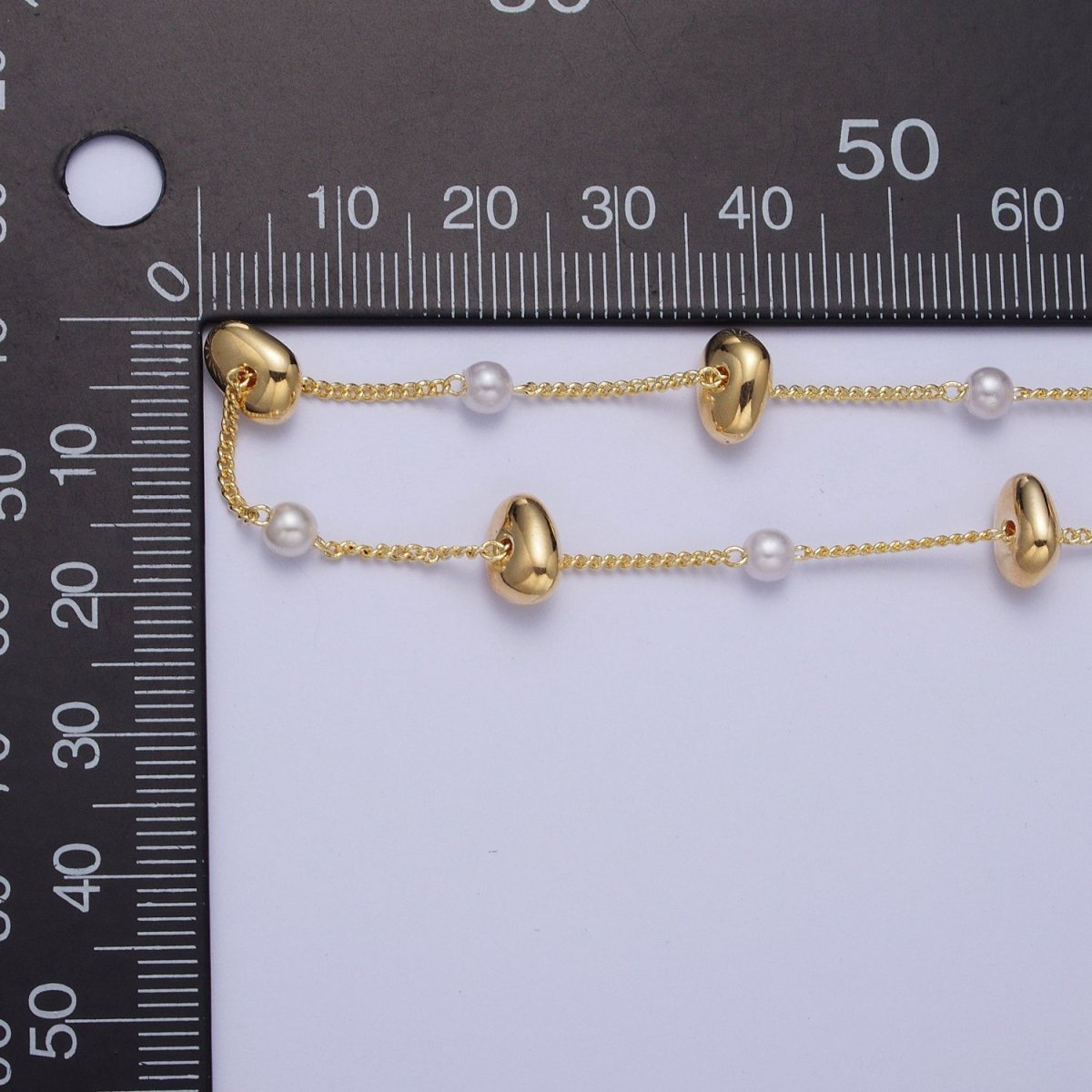 Gold Satellite Pearl & Thin Geometric Bead Chain Wholesale by Yard For DIY Jewelry Making Component | ROLL-834 Clearance Pricing - DLUXCA