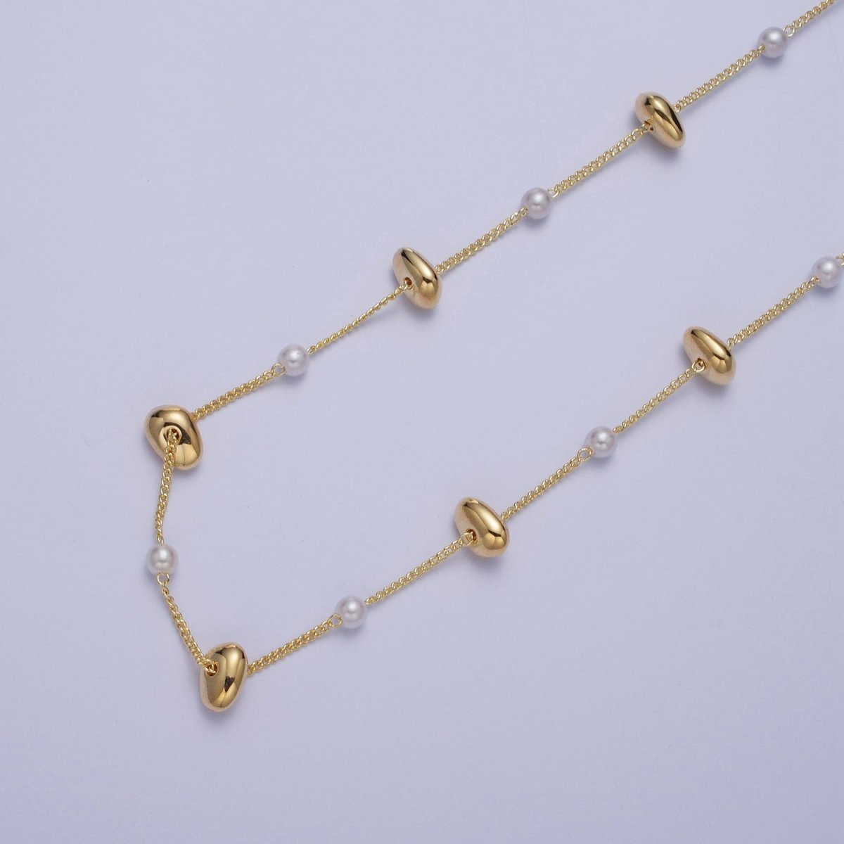 Gold Satellite Pearl & Thin Geometric Bead Chain Wholesale by Yard For DIY Jewelry Making Component | ROLL-834 Clearance Pricing - DLUXCA