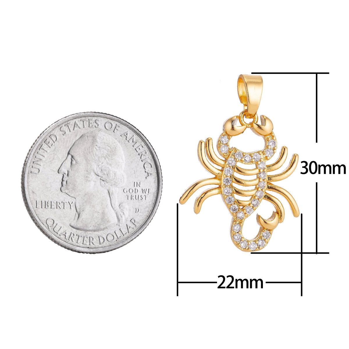 Gold Scorpio Small Animal Lover Death and Rebirth Willpower Cubic Zirconia Necklace Pendant Charm Bead Bails Findings for Jewelry Making H-186 - DLUXCA
