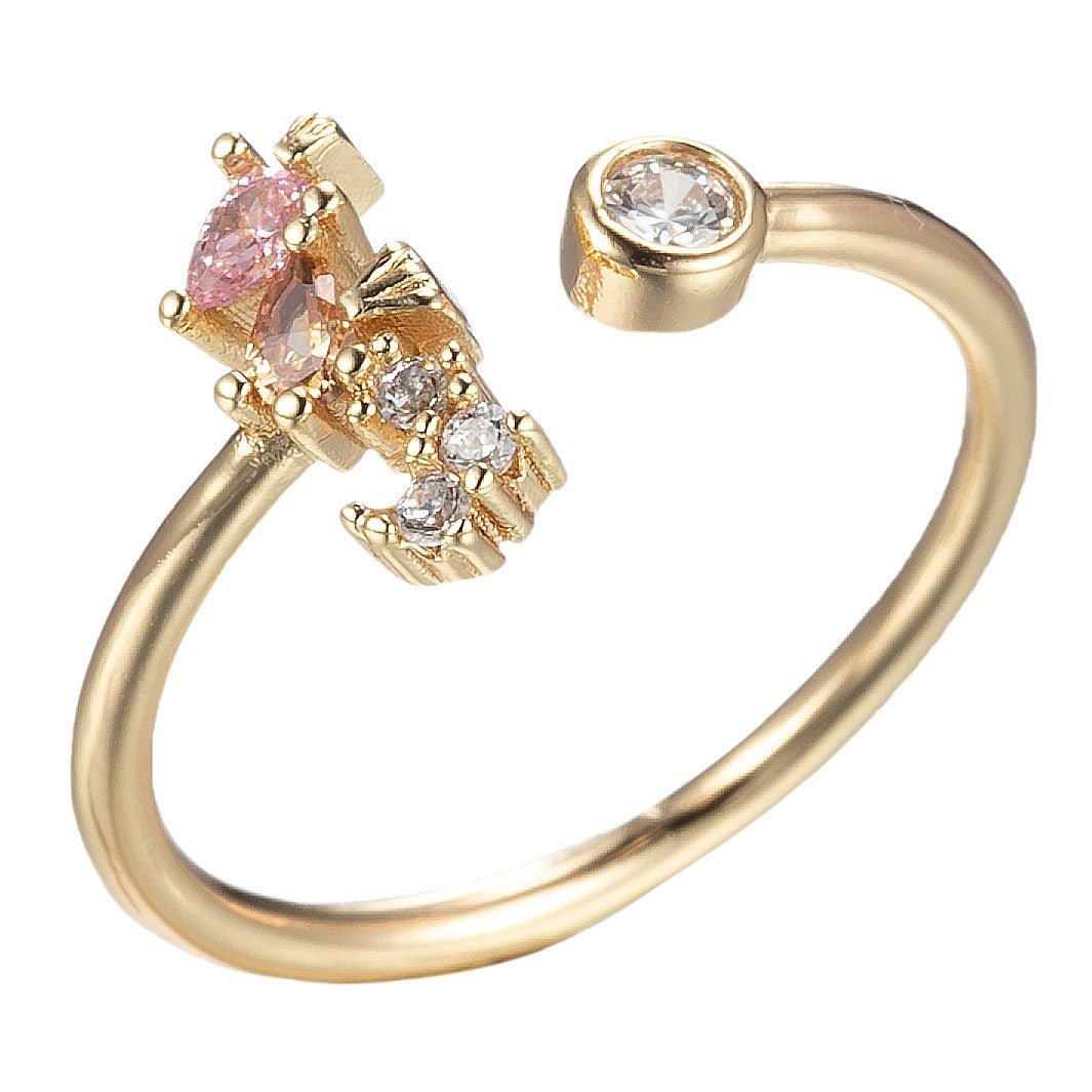 Gold Sea Horse Ring Open Adjustable Ring Animal Under the Sea Inspired O-997 - DLUXCA