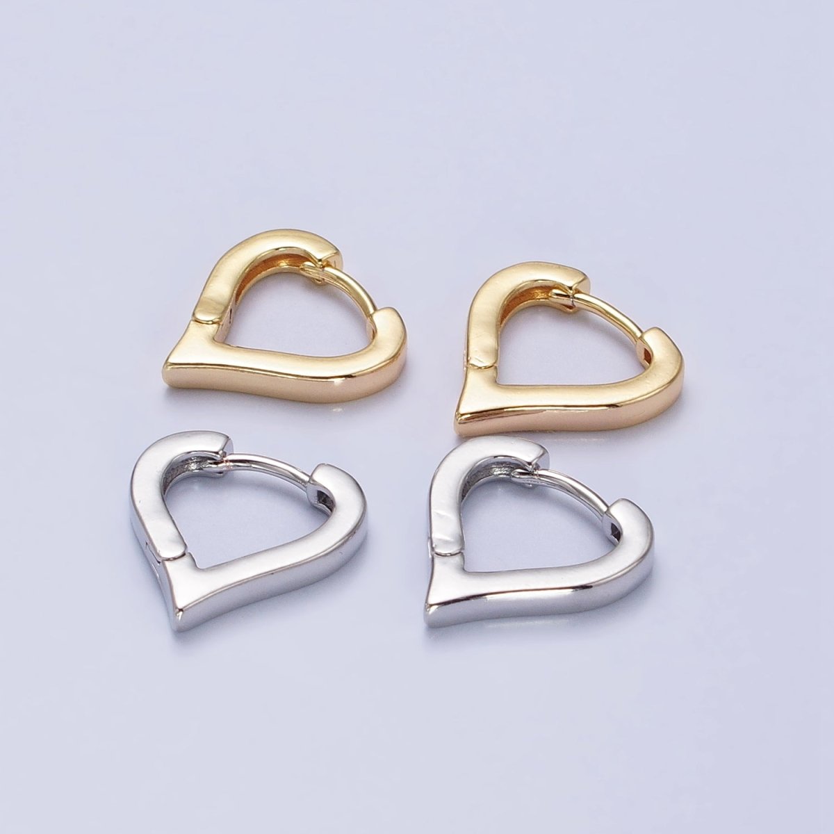 Gold, Silver 14mm Heart Triangle Flat Huggie Cartilage Hoop Earrings | AB516 AB524 - DLUXCA