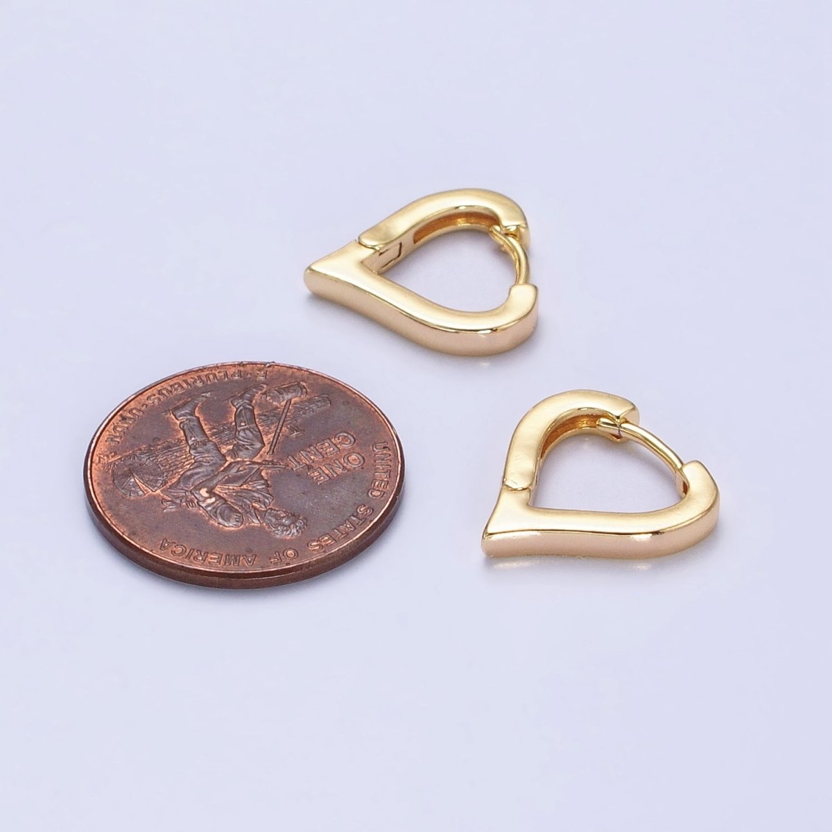 Gold, Silver 14mm Heart Triangle Flat Huggie Cartilage Hoop Earrings | AB516 AB524 - DLUXCA