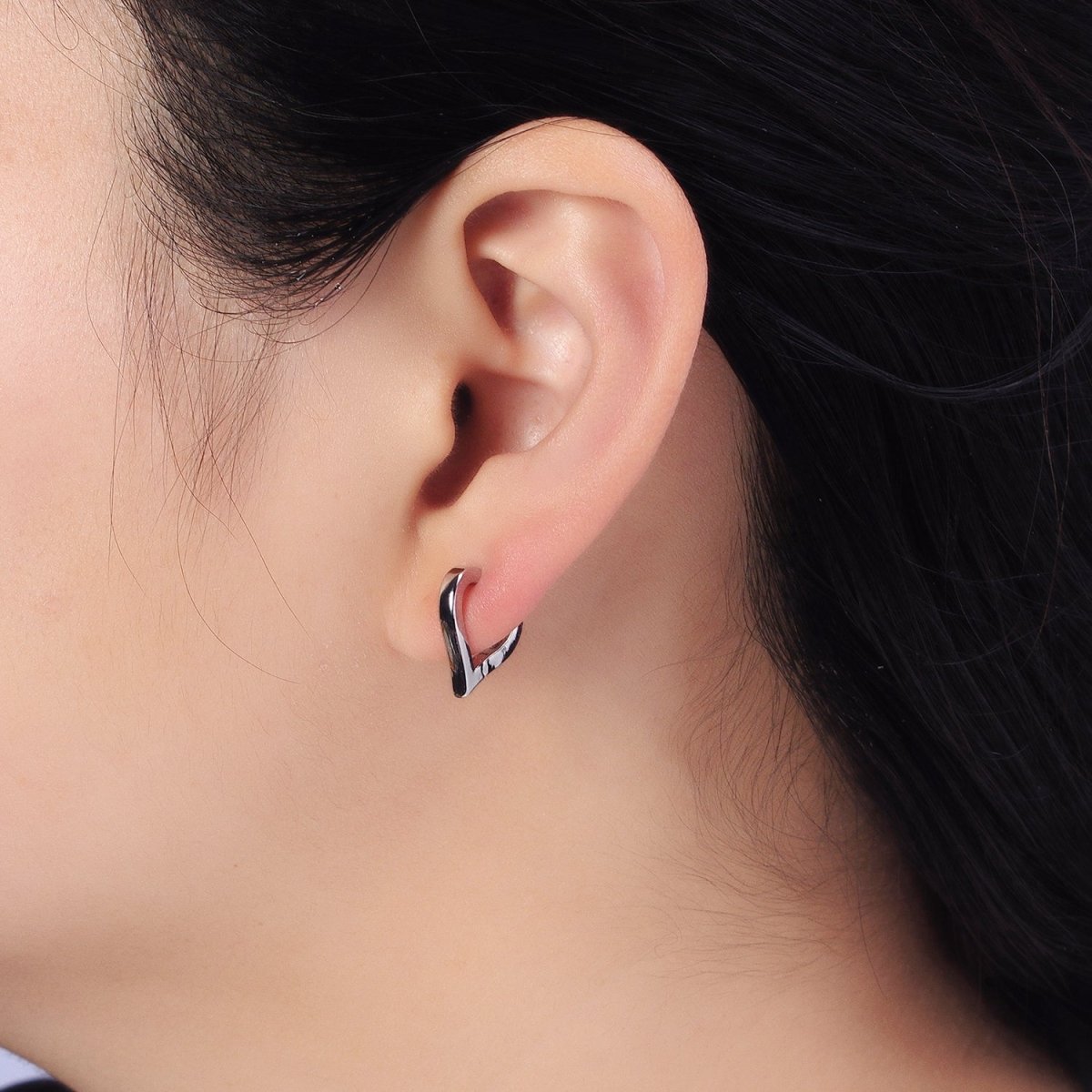 Gold, Silver 14mm Heart Triangle Flat Huggie Cartilage Hoop Earrings | AB516 AB524 - DLUXCA