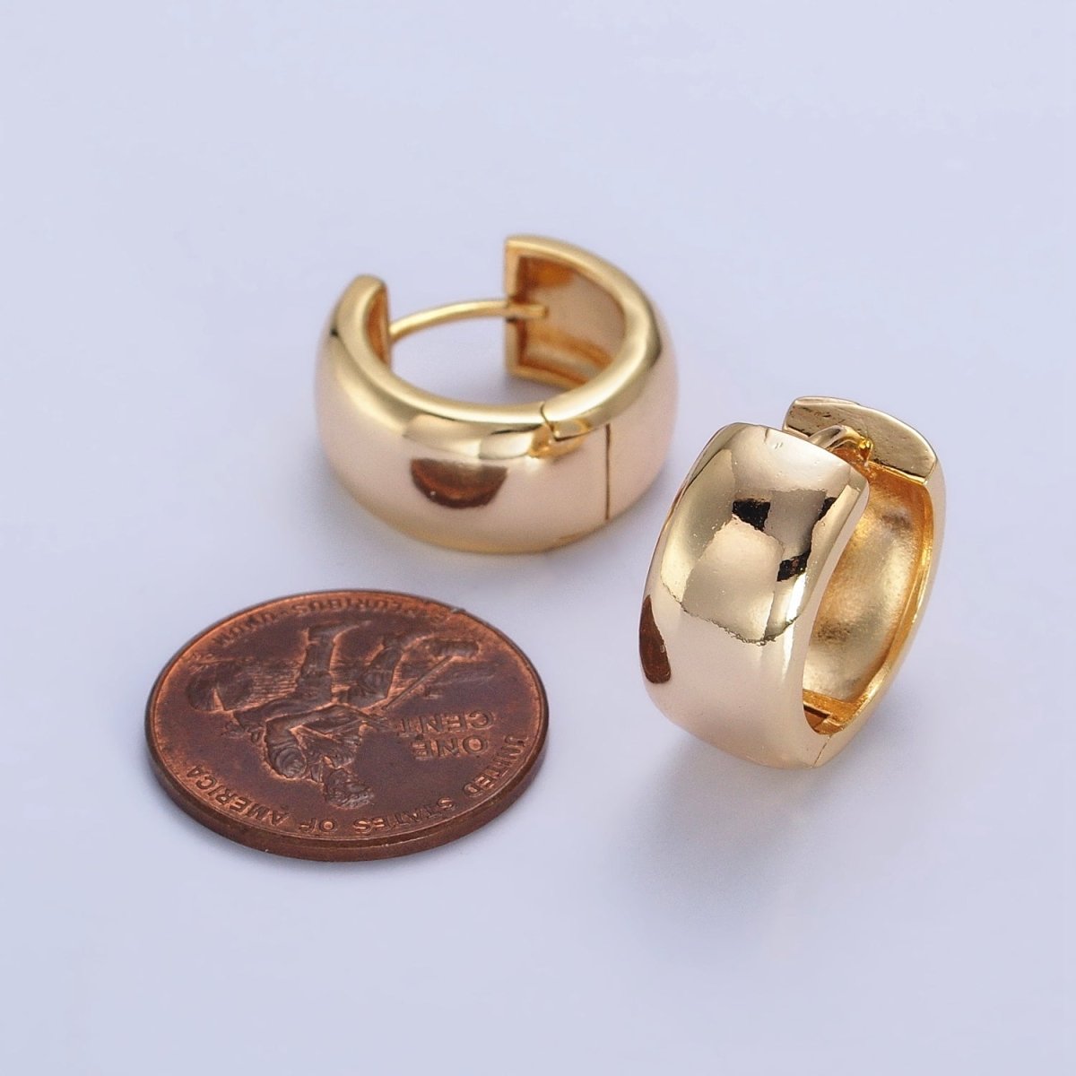 Gold, Silver 16.5mm Wide Chubby Minimalist Huggie Hoop Earrings | AB186 AB435 - DLUXCA