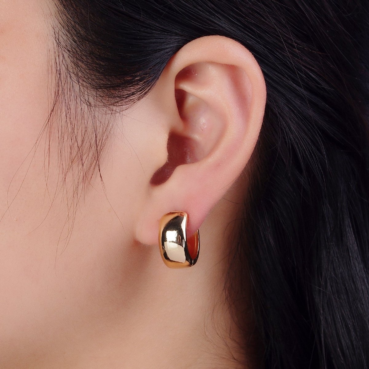 Gold, Silver 16.5mm Wide Chubby Minimalist Huggie Hoop Earrings | AB186 AB435 - DLUXCA