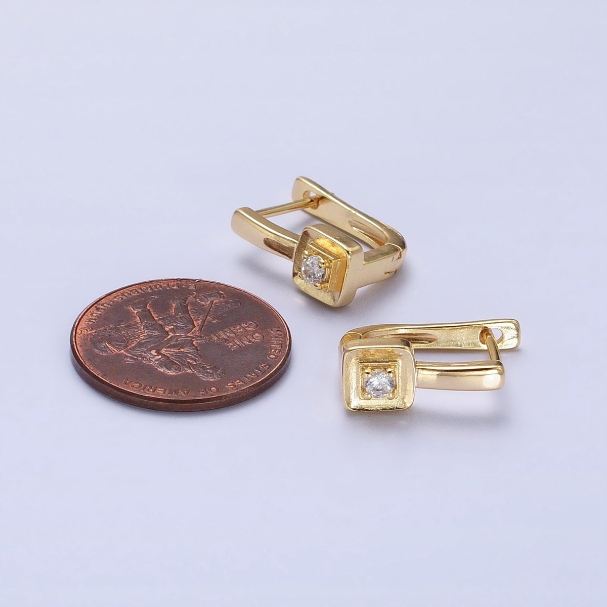 Gold, Silver 16mm U-Shaped Oblong Square CZ Geometric English Lock Earrings | AB778 AB1550 - DLUXCA