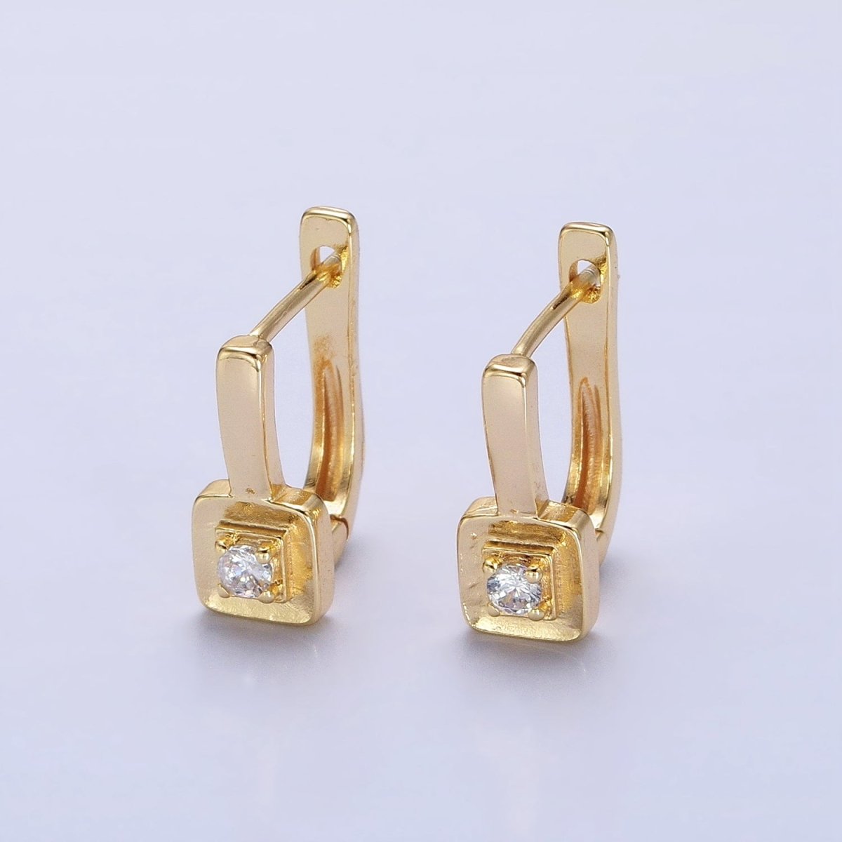 Gold, Silver 16mm U-Shaped Oblong Square CZ Geometric English Lock Earrings | AB778 AB1550 - DLUXCA