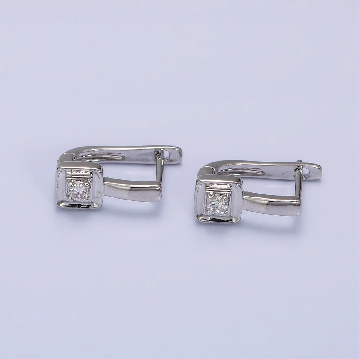 Gold, Silver 16mm U-Shaped Oblong Square CZ Geometric English Lock Earrings | AB778 AB1550 - DLUXCA