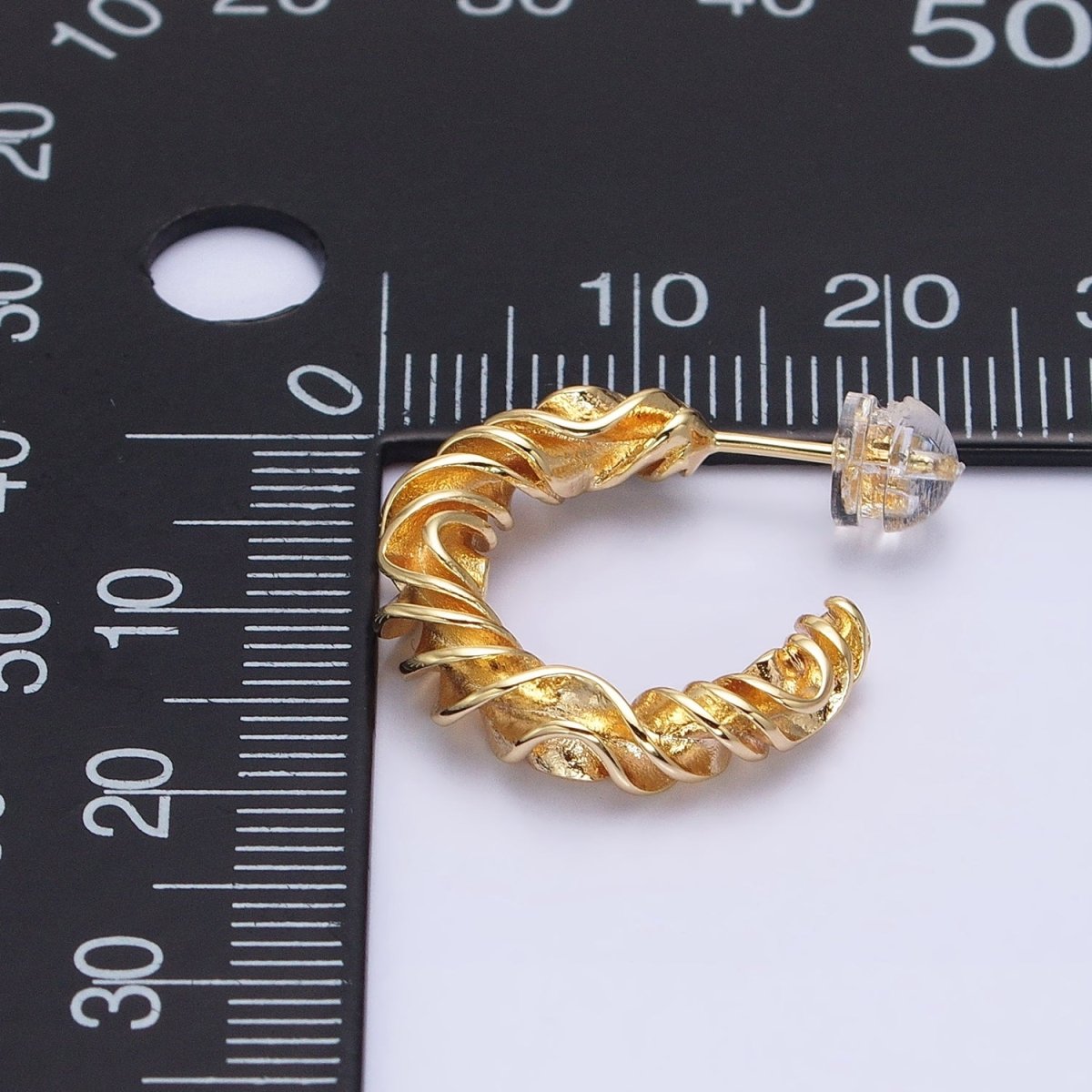 Gold, Silver 20mm Abstract Twist Foil Geometric C-Shaped Hoop Earrings | AB589 AB590 - DLUXCA