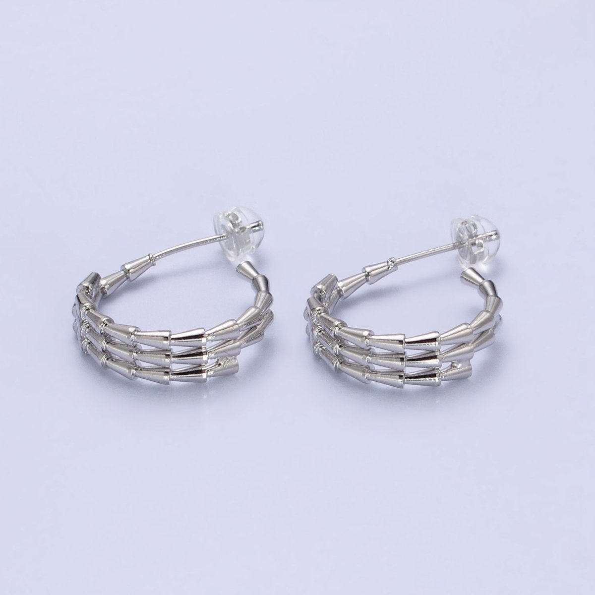 Gold, Silver 20mm Triangle Cone Multiple Band C-Shaped Hoop Earrings | AB469 AB740 - DLUXCA