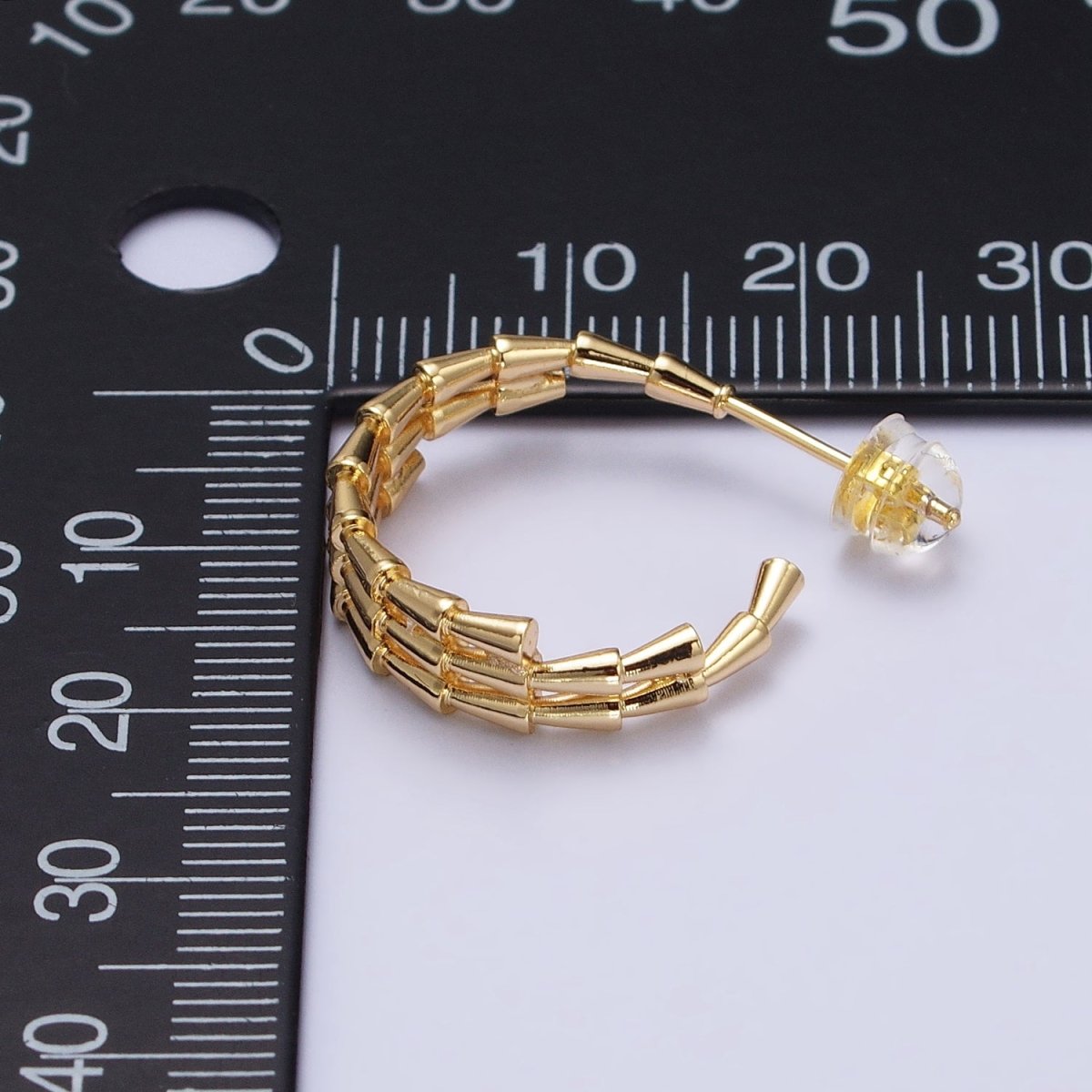Gold, Silver 20mm Triangle Cone Multiple Band C-Shaped Hoop Earrings | AB469 AB740 - DLUXCA