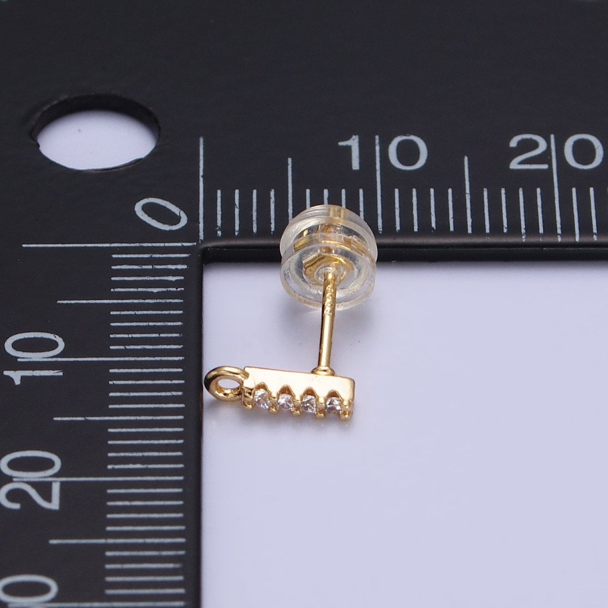 Gold, Silver 2.5mm Micro Paved CZ Mini Bar Open Loop Stud Earrings | Z-241 Z-242 - DLUXCA
