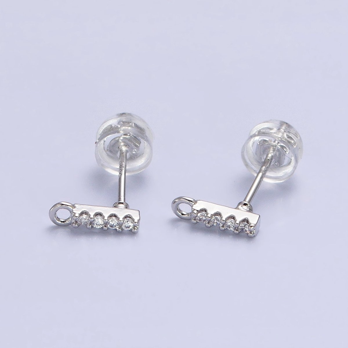 Gold, Silver 2.5mm Micro Paved CZ Mini Bar Open Loop Stud Earrings | Z-241 Z-242 - DLUXCA