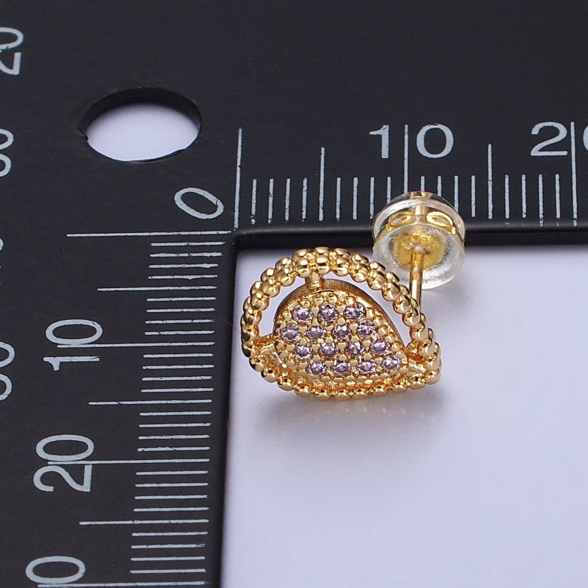 Gold, Silver Beaded Clear, Green, Pink Micro Paved Teardrop CZ Stud Earrings | AB477 AB753 AB754 AB773 - AB775 - DLUXCA