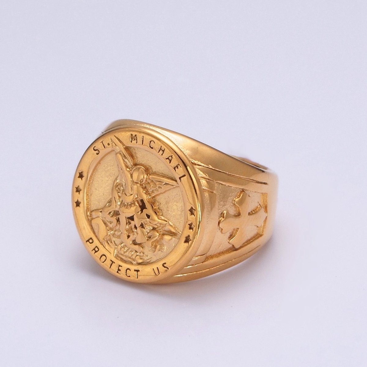 Gold, Silver, Bronze, Mixed Metal Stainless Steel Saint St. Michael Protection Signet Ring S-014 S-015 S-016 S-017 S-332 S-333 O-2017 O-2018 - DLUXCA