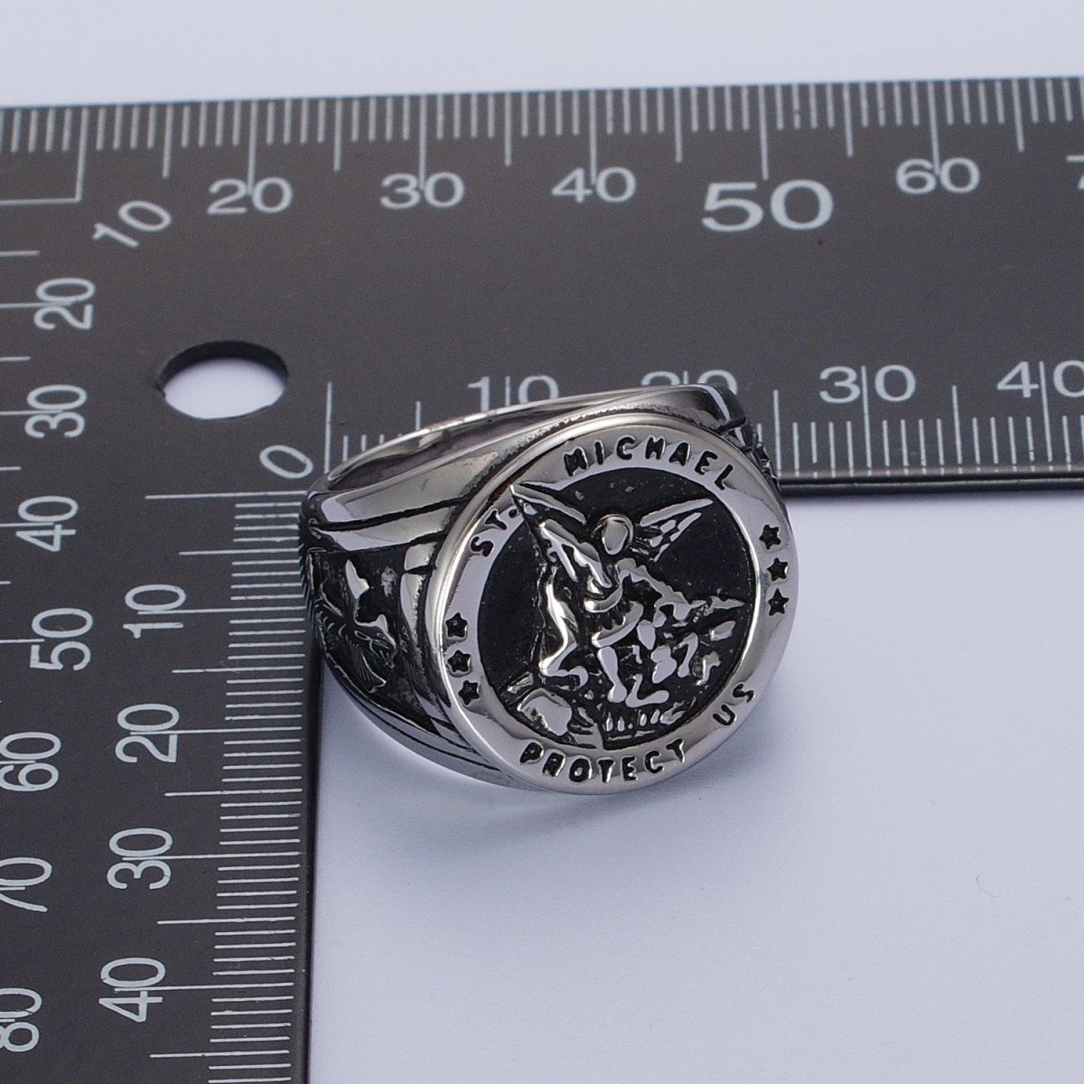 Gold, Silver, Bronze, Mixed Metal Stainless Steel Saint St. Michael Protection Signet Ring S-014 S-015 S-016 S-017 S-332 S-333 O-2017 O-2018 - DLUXCA