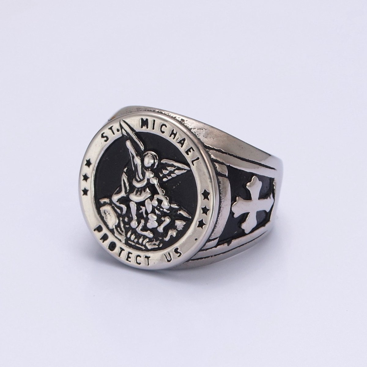 Gold, Silver, Bronze, Mixed Metal Stainless Steel Saint St. Michael Protection Signet Ring S-014 S-015 S-016 S-017 S-332 S-333 O-2017 O-2018 - DLUXCA