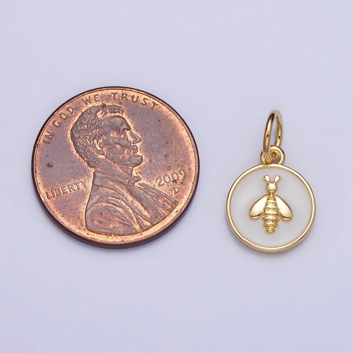 Gold, Silver Bumble Queen Bee White Enamel Round Charm | AC990 AC991 - DLUXCA