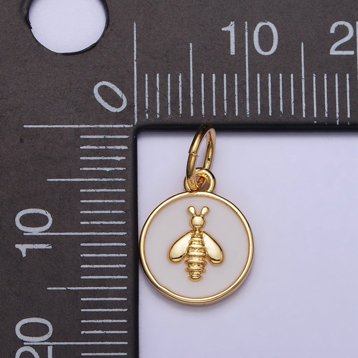 Gold, Silver Bumble Queen Bee White Enamel Round Charm | AC990 AC991 - DLUXCA