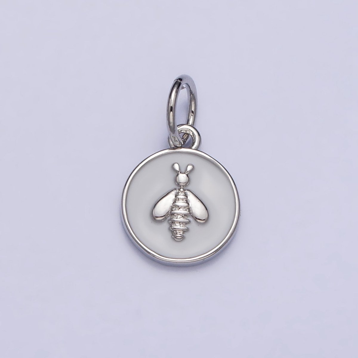 Gold, Silver Bumble Queen Bee White Enamel Round Charm | AC990 AC991 - DLUXCA
