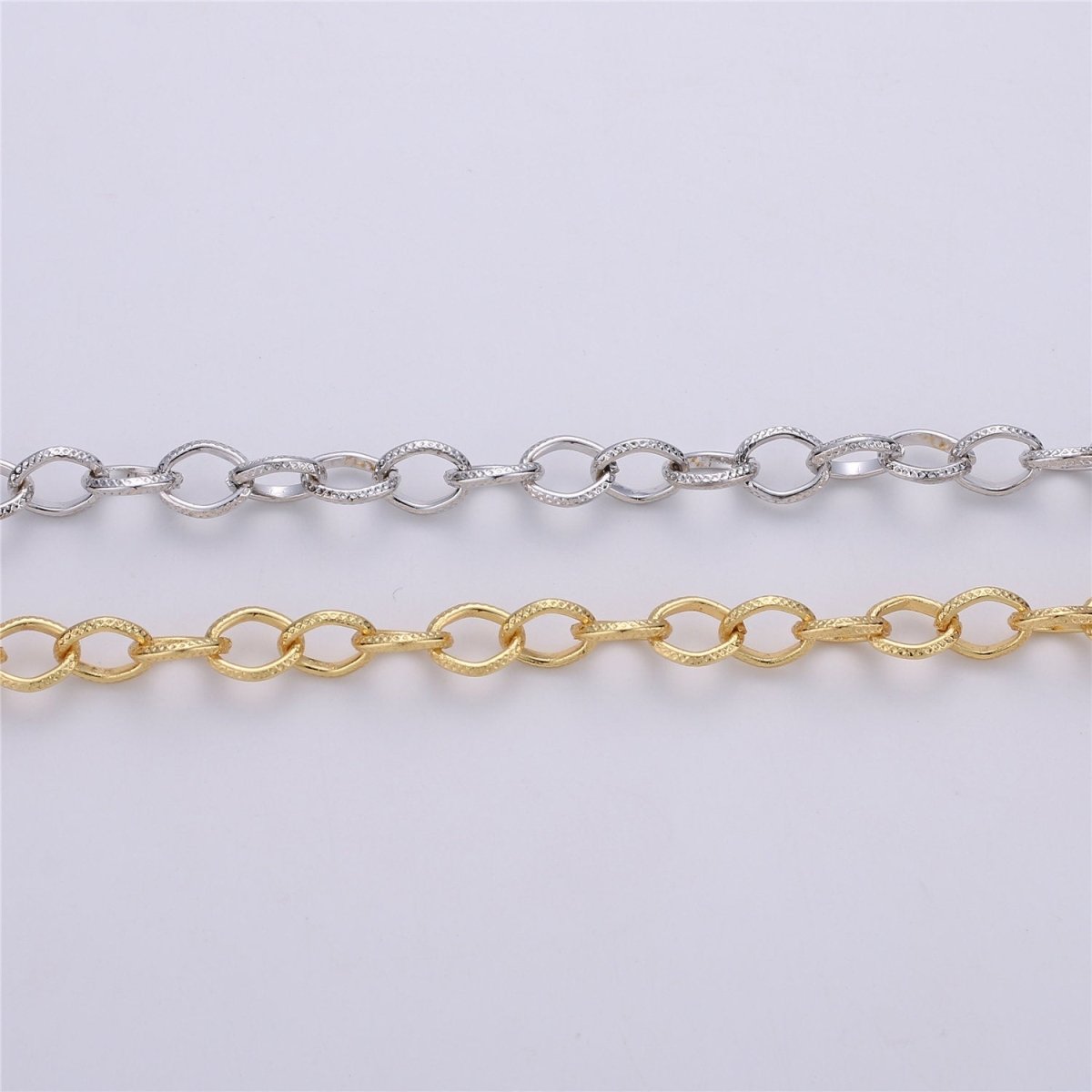 Gold / Silver Cable Chain, Textured Link Chain, 24K Gold Filled Chain by Yard, Unfinished Chain For Bracelet Necklace Supply, 9X10mm| ROLL-094, ROLL-098 Clearance Pricing - DLUXCA