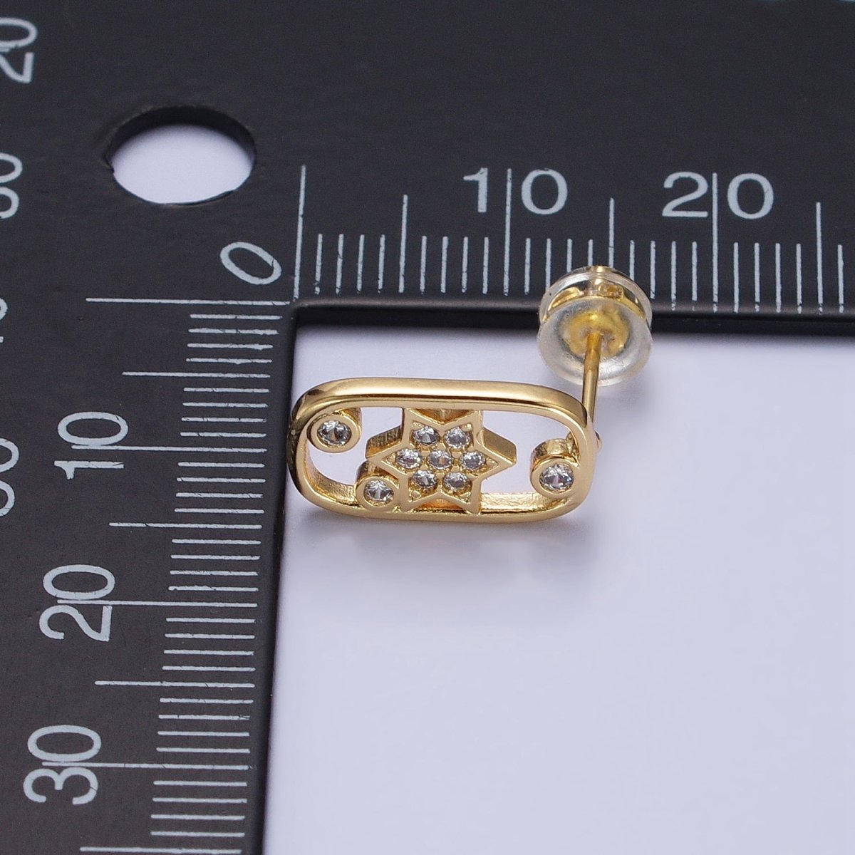 Gold, Silver Celestial Crescent Moon Star Rectangular Open Stud Earrings Mismatched Earrings | AB564 AB567 - DLUXCA