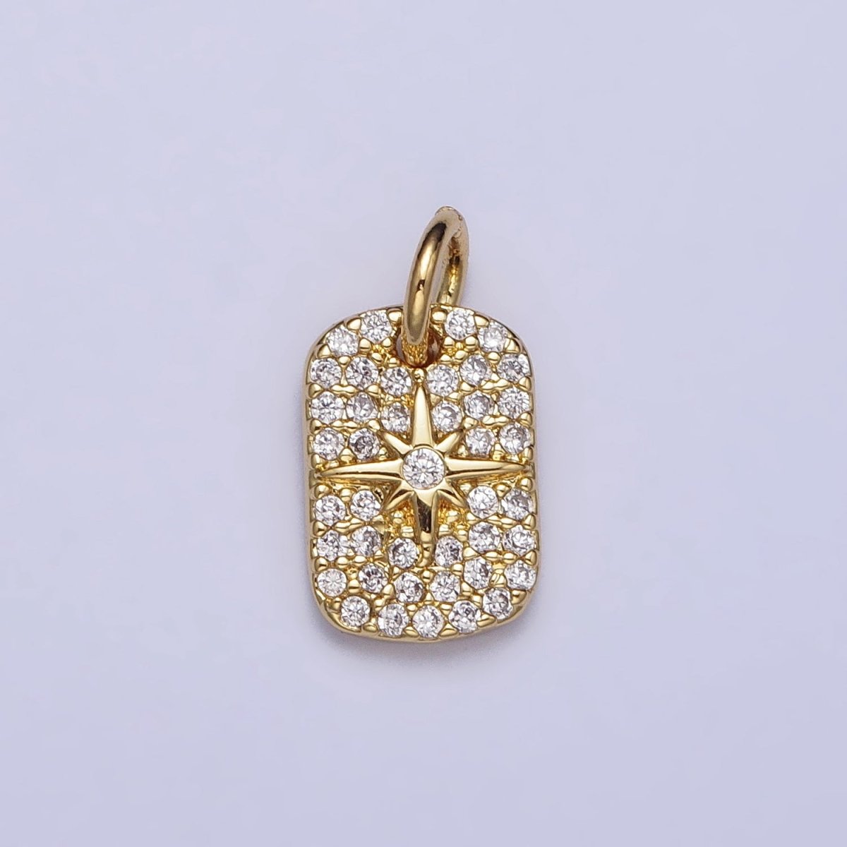 Gold, Silver Celestial North Star Micro Paved 14mm Tag Charm | AC982 AC987 - DLUXCA