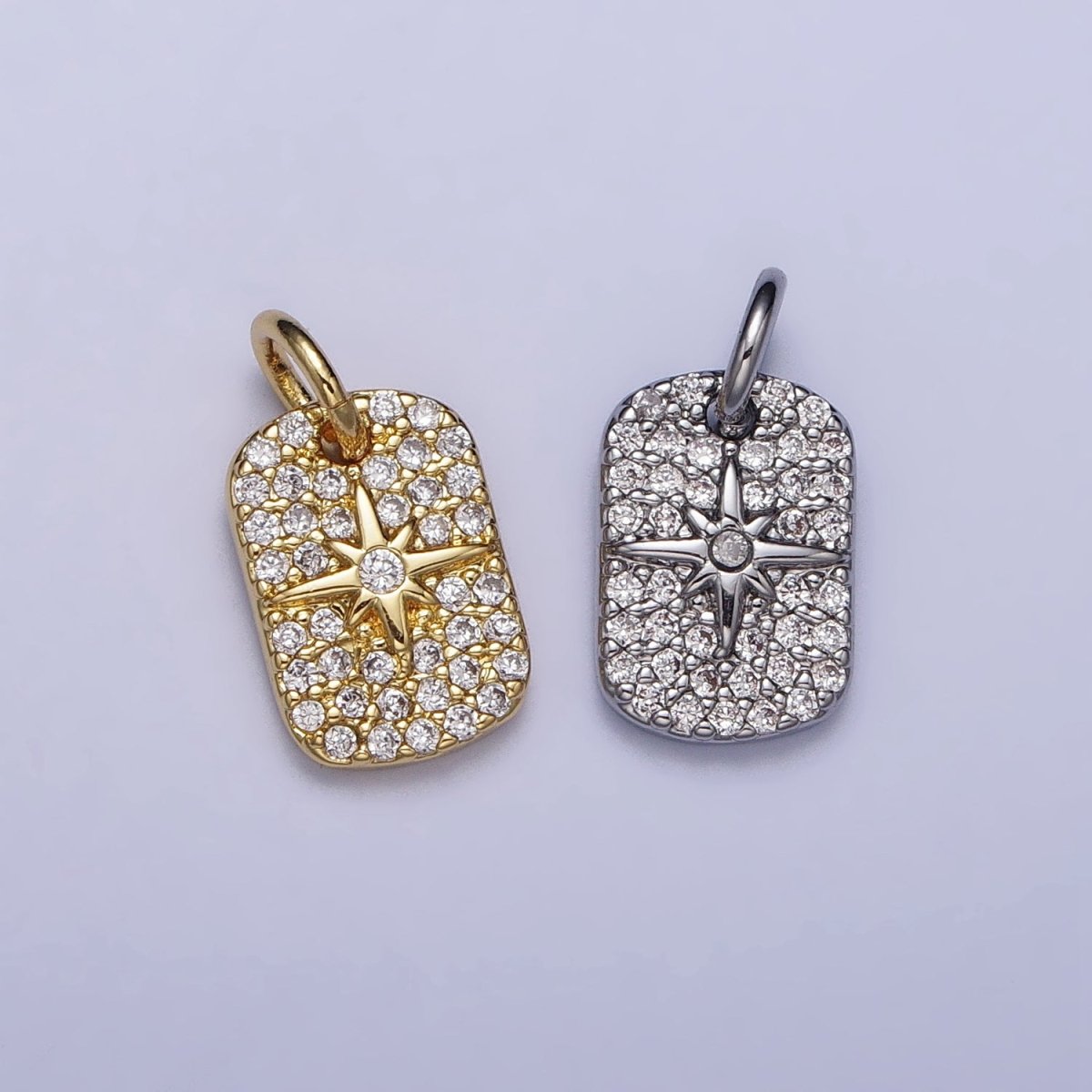 Gold, Silver Celestial North Star Micro Paved 14mm Tag Charm | AC982 AC987 - DLUXCA