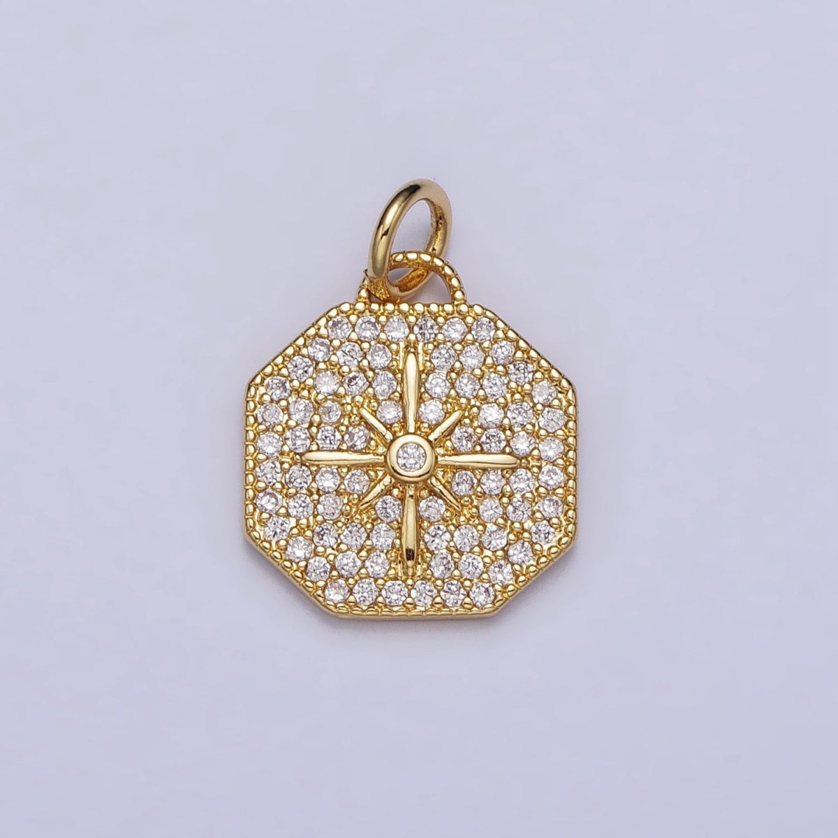 Gold, Silver Celestial North Star Micro Paved CZ Octagonal Charm | X114 AC1033 - DLUXCA