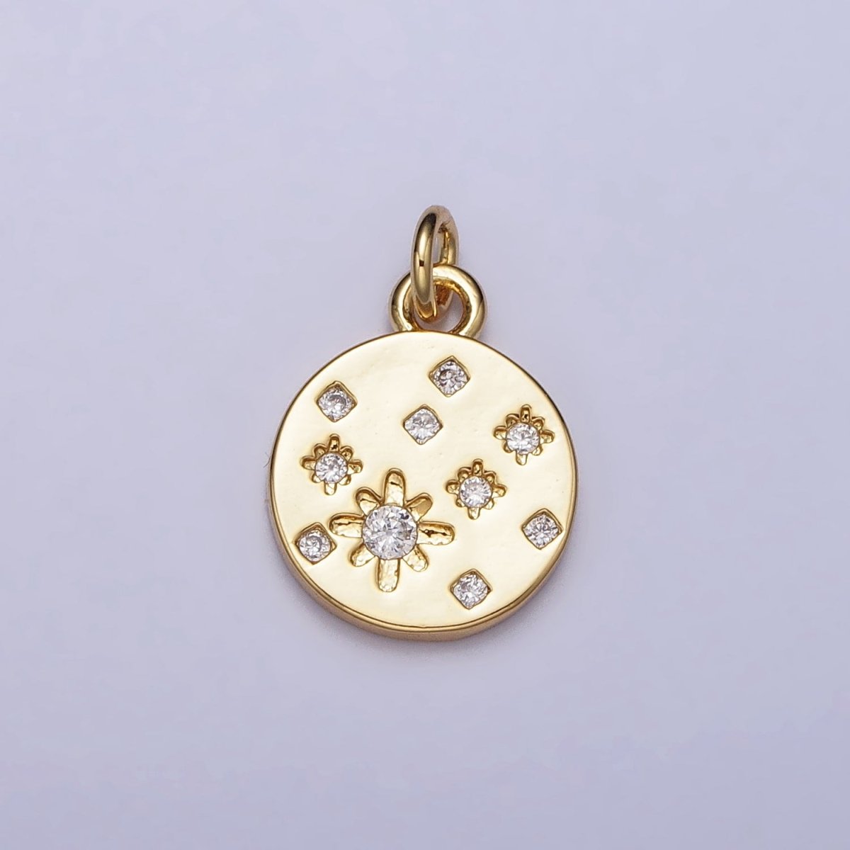 Gold, Silver Celestial North Stars CZ Dotted 11mm Round Coin Charm | AC984 AC992 - DLUXCA