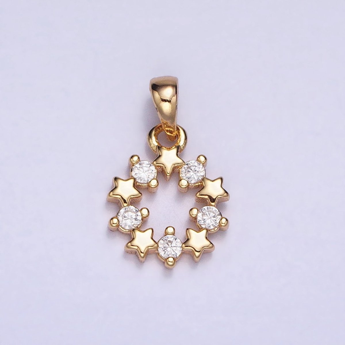 Gold, Silver Celestial Star Clear CZ Open Round Pendant | AA361 AA362 - DLUXCA