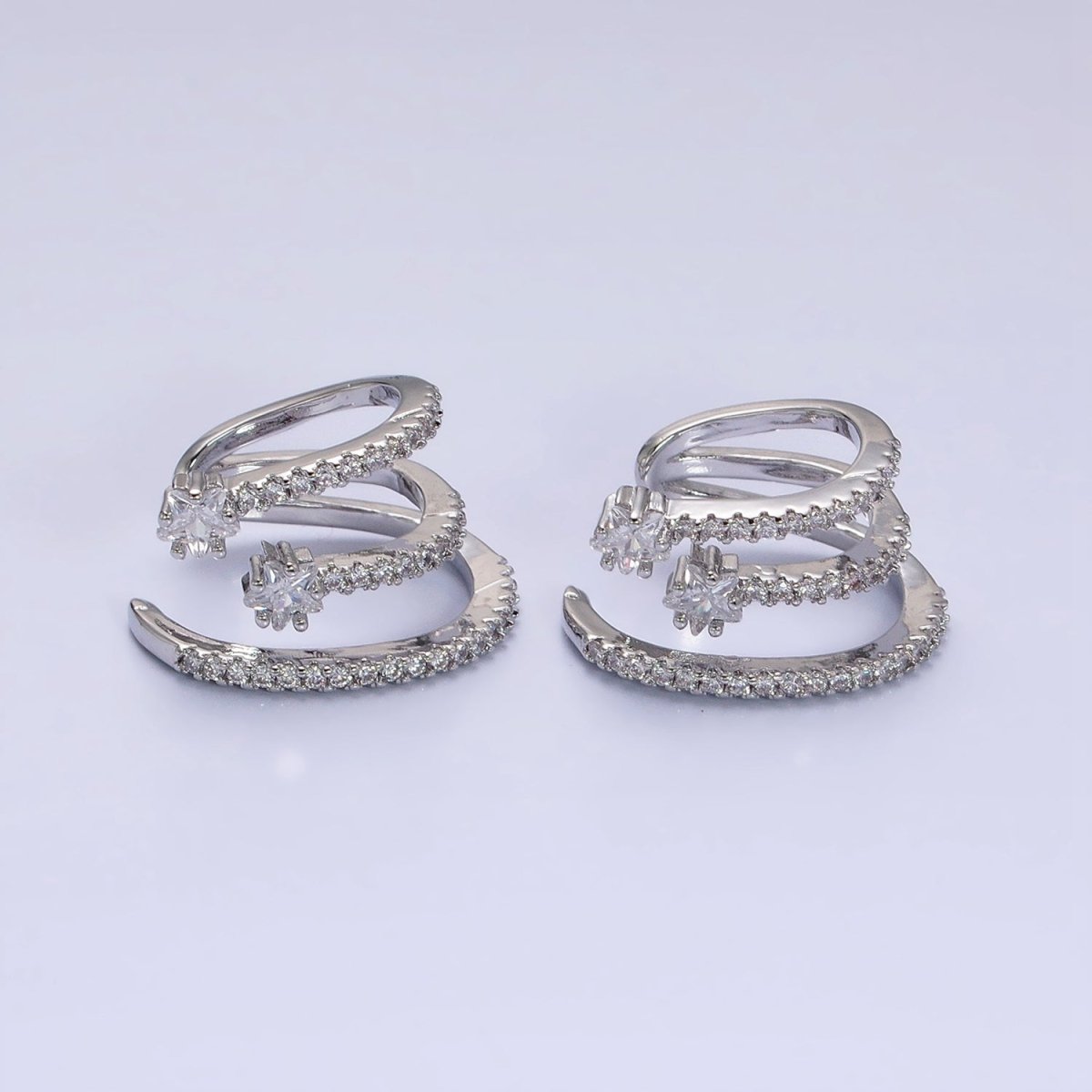 Gold, Silver Celestial Star CZ Micro Paved Triple Claw Bar Ear Cuff Earrings | AB931 AB9341 - DLUXCA