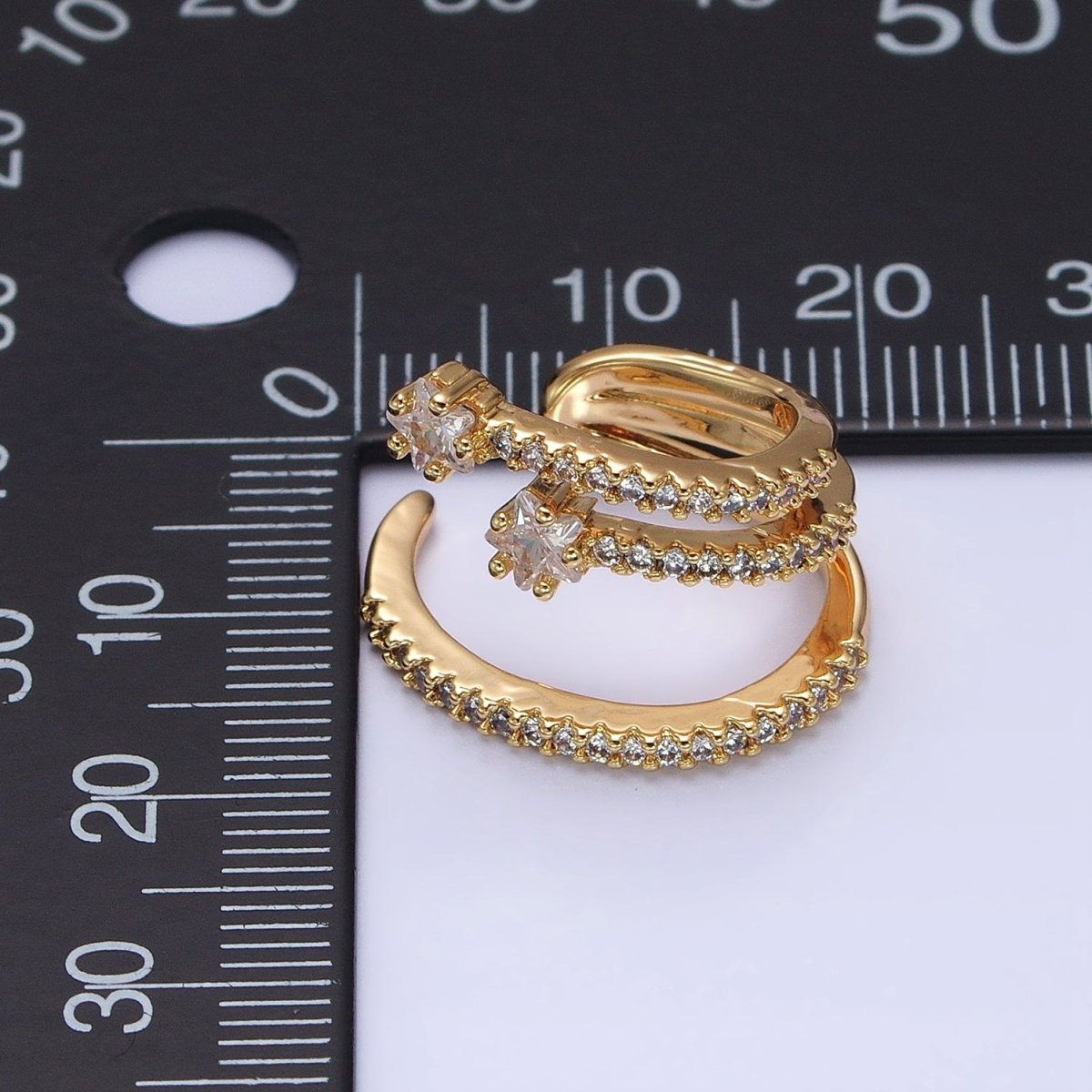 Gold, Silver Celestial Star CZ Micro Paved Triple Claw Bar Ear Cuff Earrings | AB931 AB9341 - DLUXCA