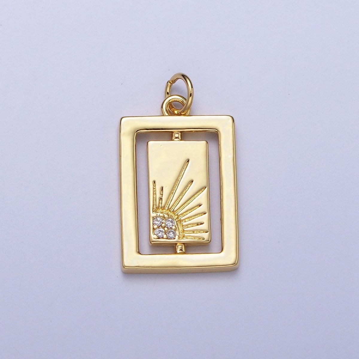 Gold, Silver Celestial Sun Micro Paved CZ Double Rectangular Tag Charm | AC406 AC407 - DLUXCA