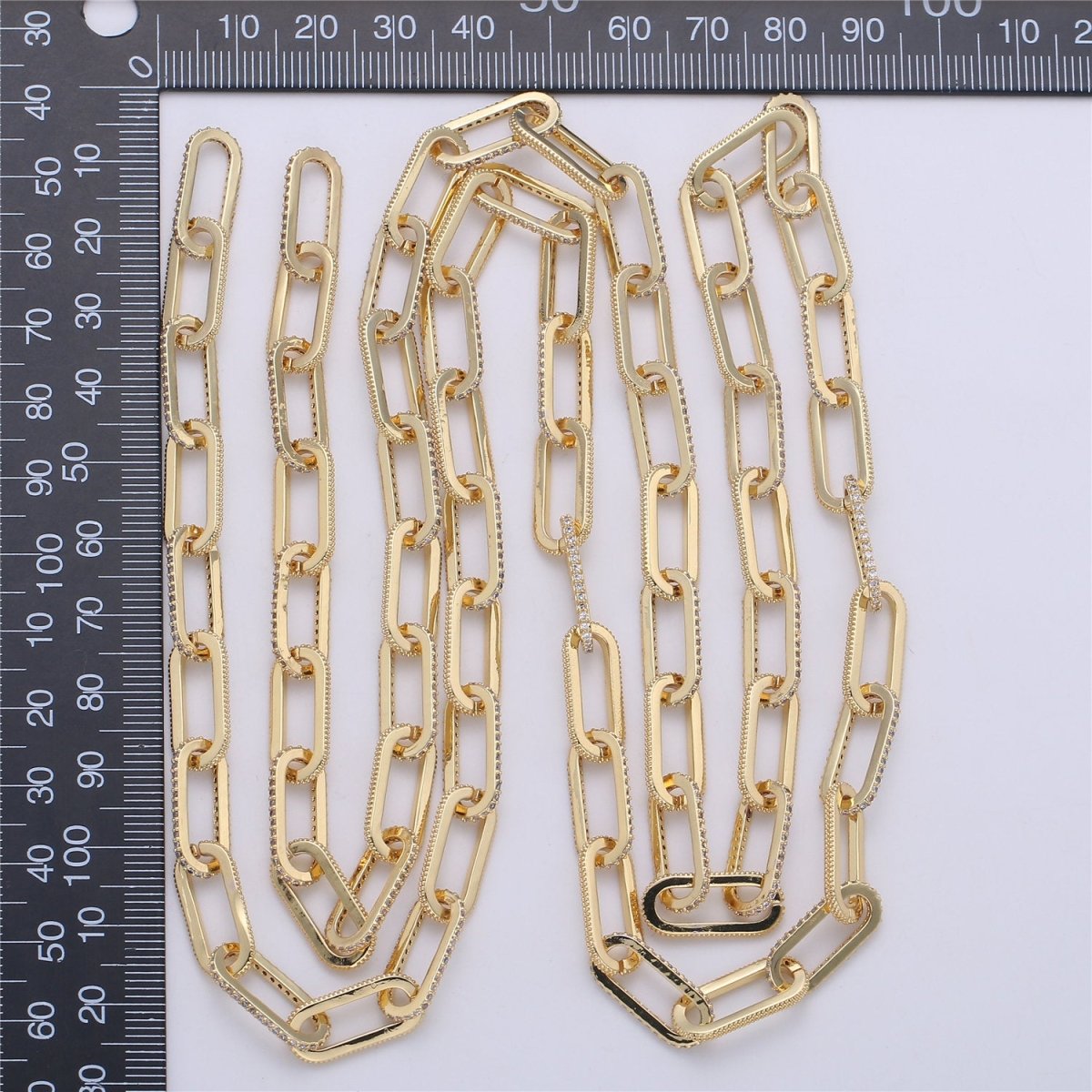 Gold Silver Chunky Micro Pave Necklace Chunky CZ Diamond Thick Elongated PAPERCLIP Chain by Meter in 24K Gold Filled for Jewelry Supply | ROLL-082(O-057), ROLL-083(CL-O-058) Clearance Pricing - DLUXCA