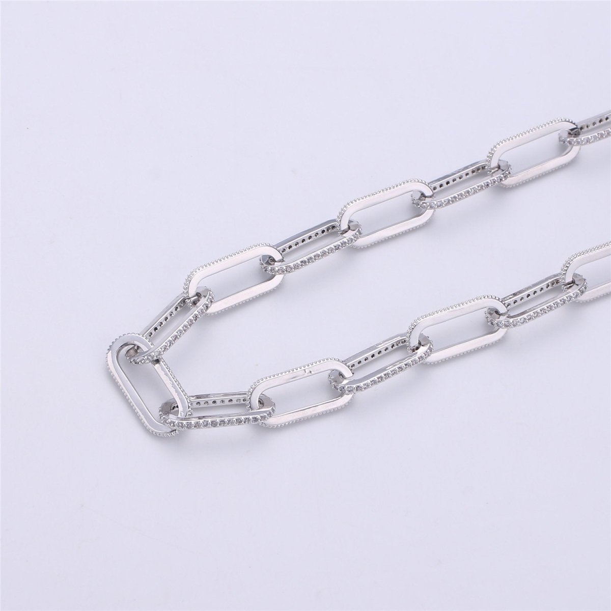 Gold Silver Chunky Micro Pave Necklace Chunky CZ Diamond Thick Elongated PAPERCLIP Chain by Meter in 24K Gold Filled for Jewelry Supply | ROLL-082(O-057), ROLL-083(CL-O-058) Clearance Pricing - DLUXCA