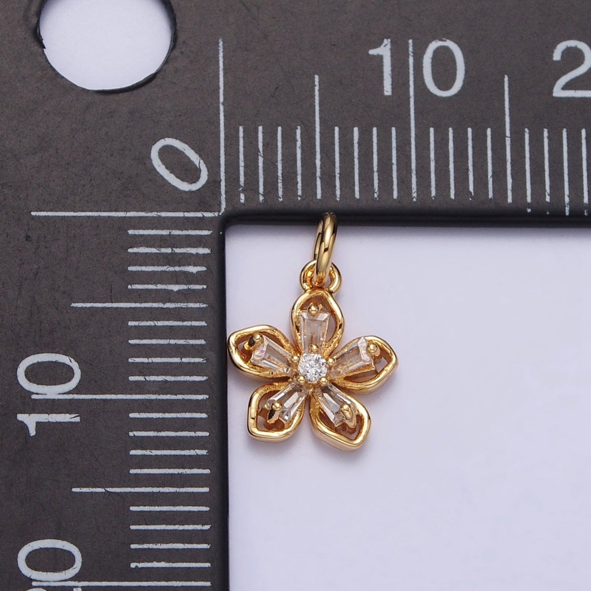 Gold, Silver Clear Baguette CZ Flower Petal Mini Add-On Charm | AC278 AC279 - DLUXCA