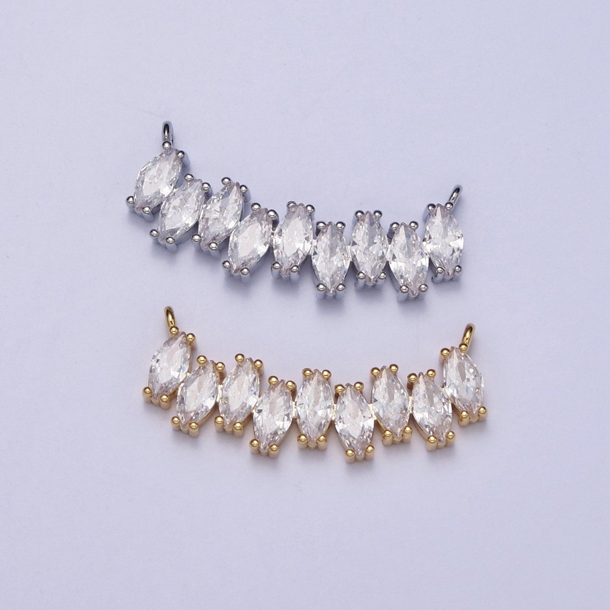 Gold, Silver Clear CZ Marquise Cubic Zirconia Curved Lined 22.5mm Connector | AA841 AA842 - DLUXCA