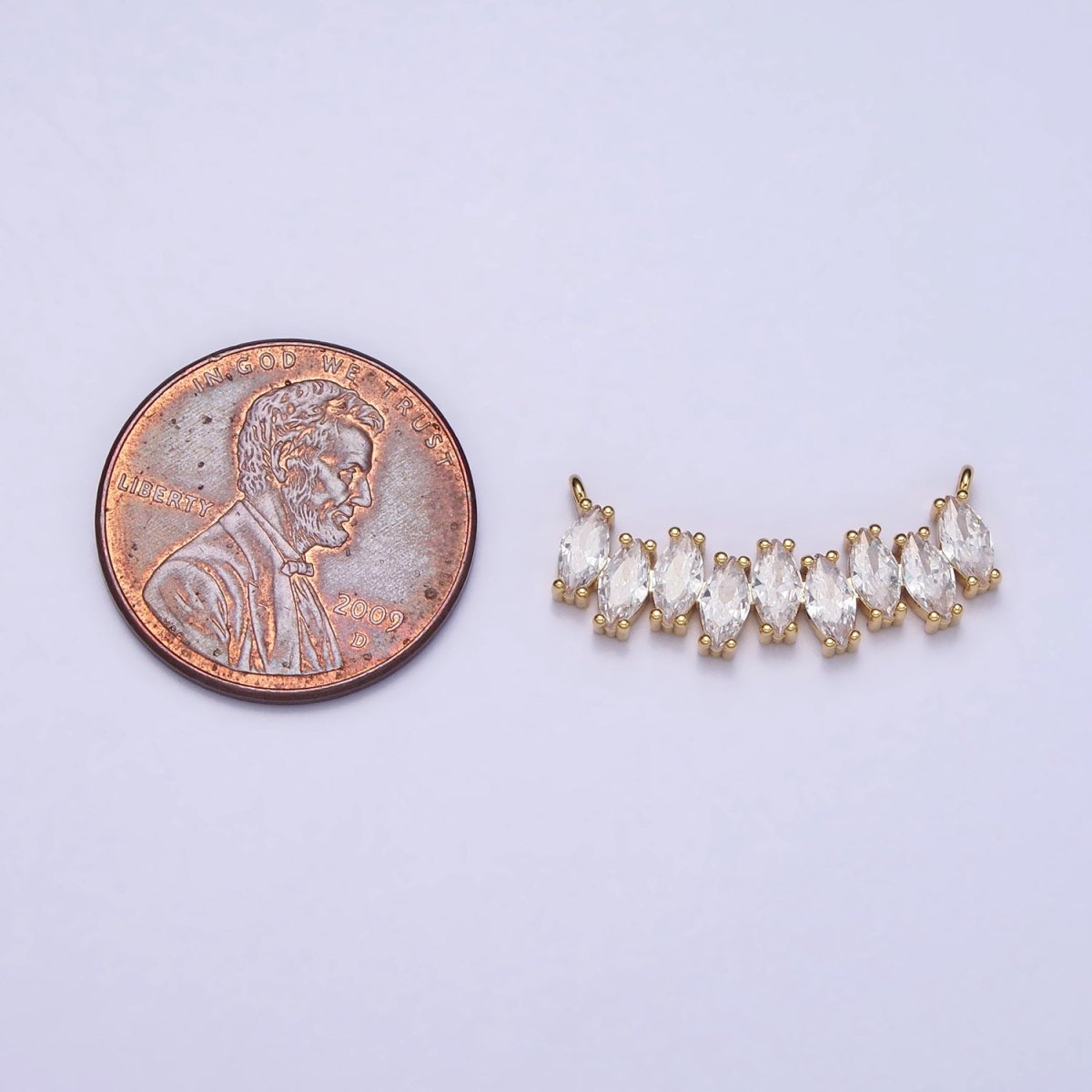Gold, Silver Clear CZ Marquise Cubic Zirconia Curved Lined 22.5mm Connector | AA841 AA842 - DLUXCA