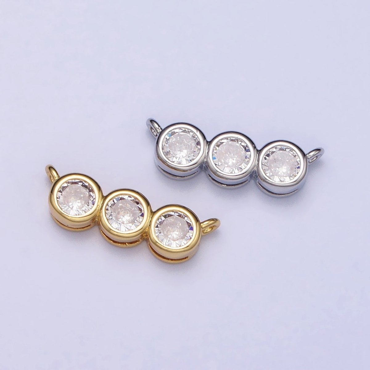 Gold, Silver Clear CZ Round Cubic Zirconia Lined 13.5mm Connector | AA845 AA846 - DLUXCA