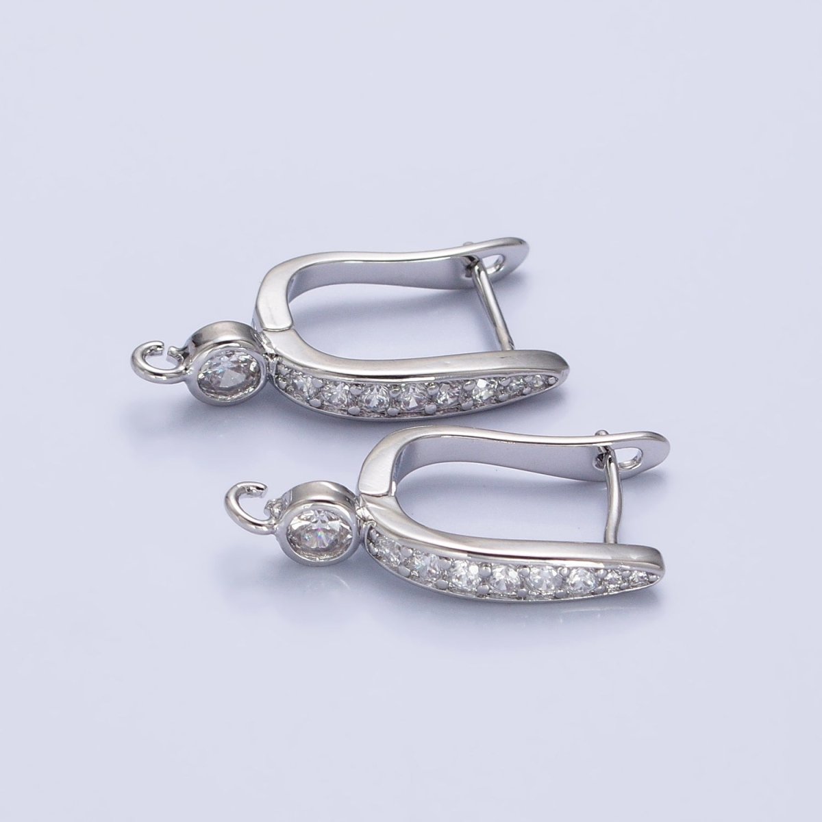 Gold, Silver Clear Micro Paved CZ English Lock with Open Loop Earrings Making Supply | Z-153 Z-154 - DLUXCA