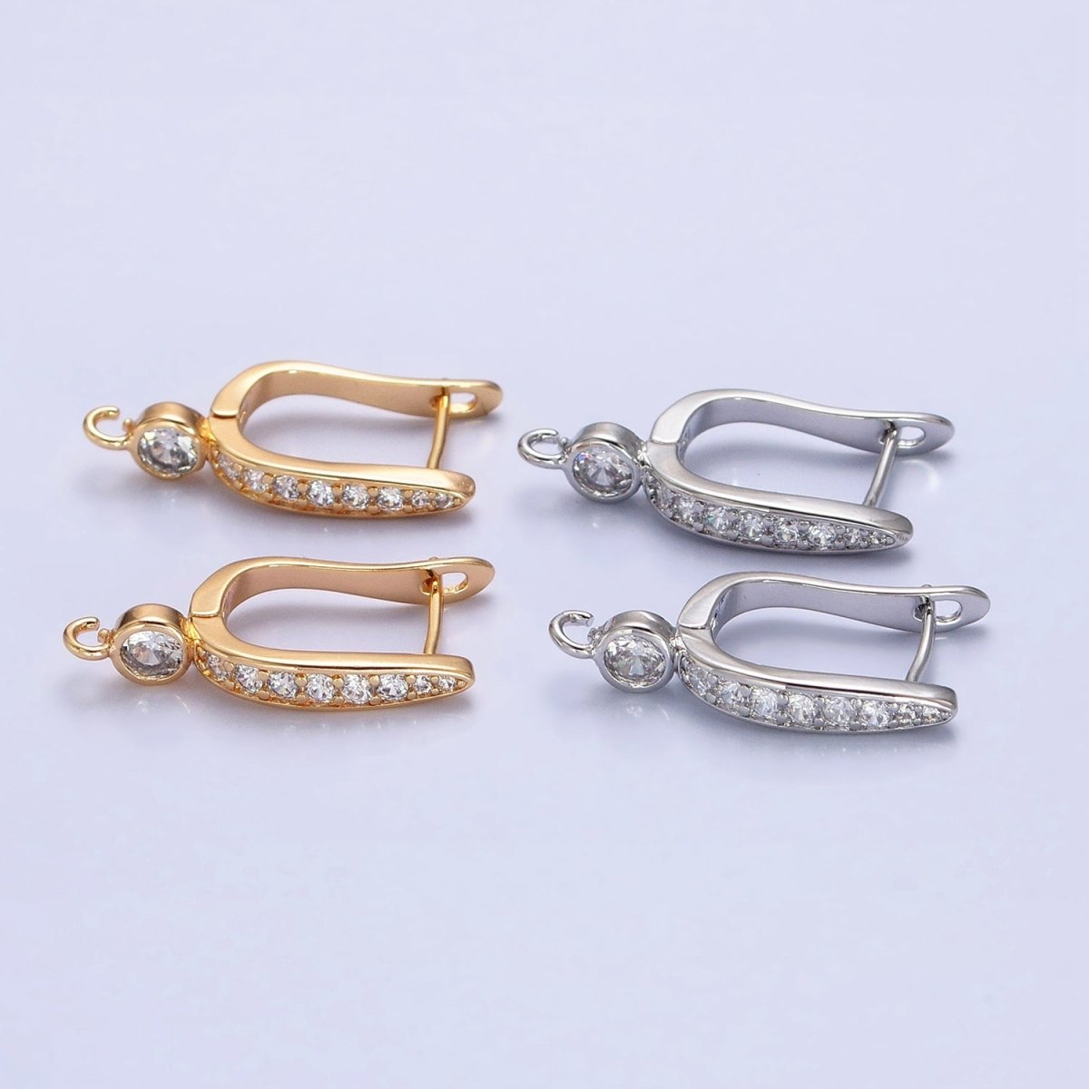 Gold, Silver Clear Micro Paved CZ English Lock with Open Loop Earrings Making Supply | Z-153 Z-154 - DLUXCA