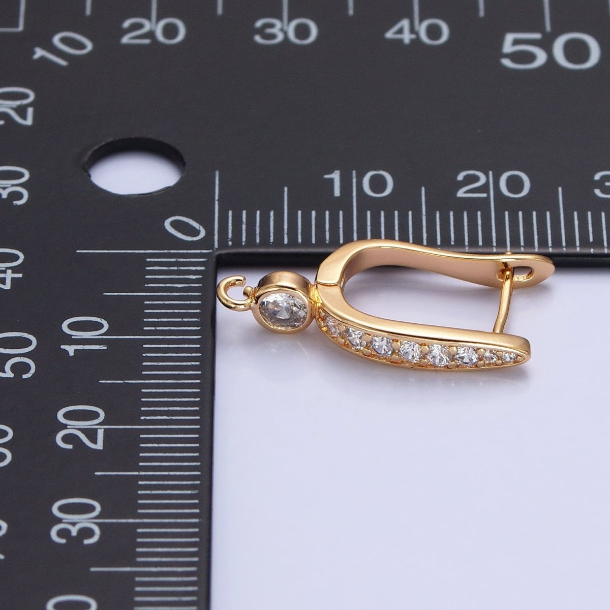 Gold, Silver Clear Micro Paved CZ English Lock with Open Loop Earrings Making Supply | Z-153 Z-154 - DLUXCA